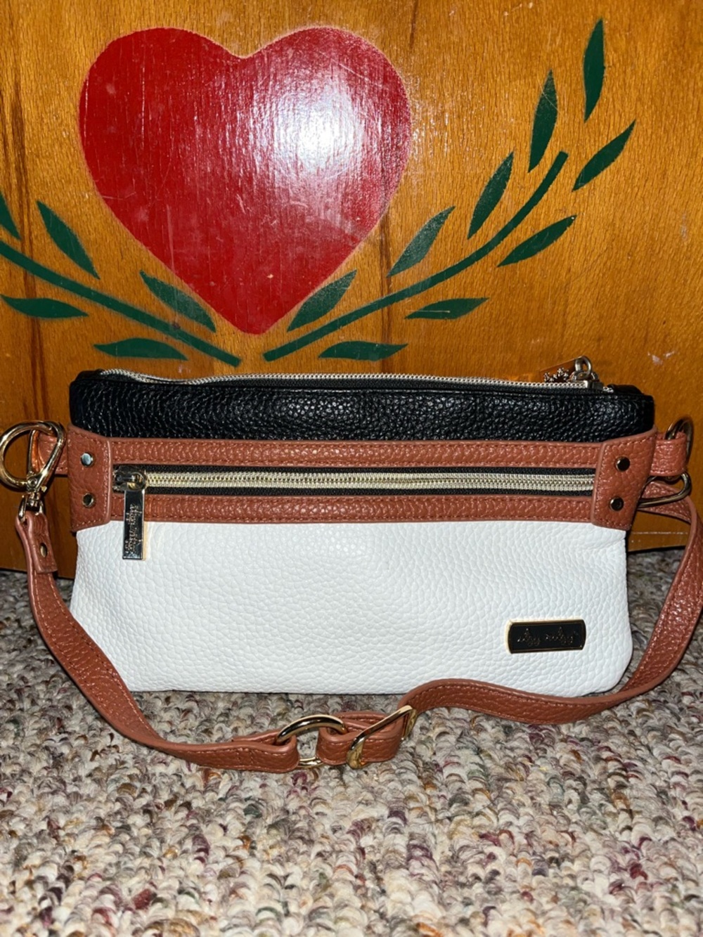 Two-Tone Leather Crossbody Bag - Black, White & Brown (Itzy Ritzy)